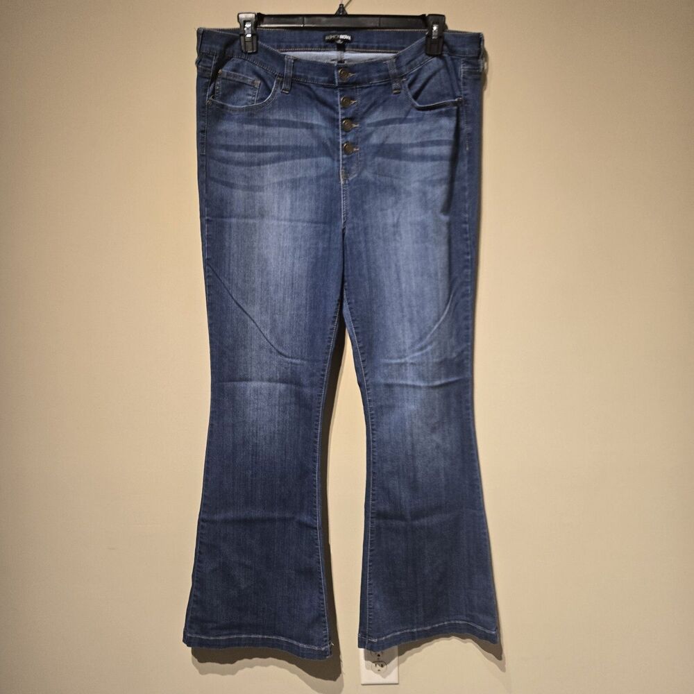 Fashion Nova Women's Size 18 Jeans Flare Exposed Button Fly Dark High Stretch